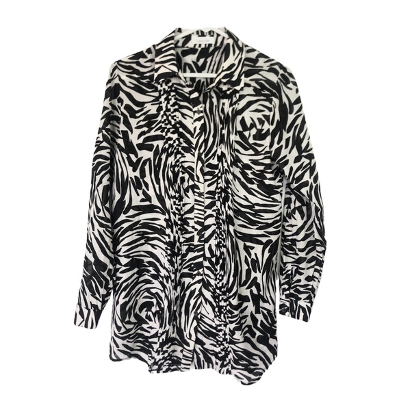Calvin Klein Women's Black and White Zebra Cotton Button Down - Picture 1 of 8